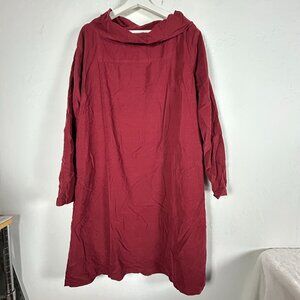 CP Shades Womens XL Corduroy Long Sleeve Cowl Neck Dress Red Pockets USA NWOT